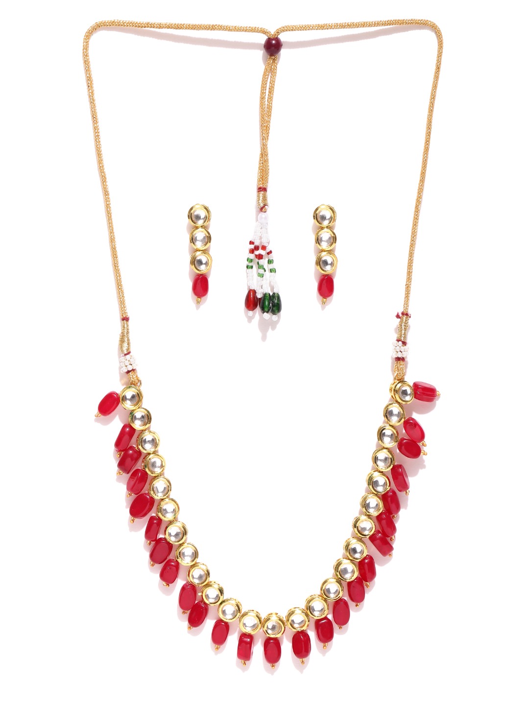 YouBella Pink  Gold-Toned Kundan Stone-Studded Jewellery Set